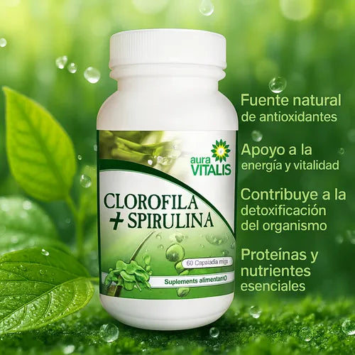 Clorofila + Spirulina 60 Capsulas Aura Vitalis